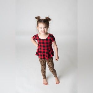 Handmade NWT leopard print red black plaid peplum top set fall winter girls 4T